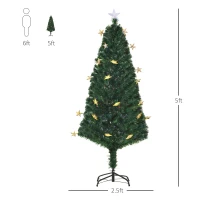 HOMCOM 5 Feet Prelit Artificial Christmas Tree with Fiber Optic LED Light, Holiday Home Xmas Decoration, Green(m-3)