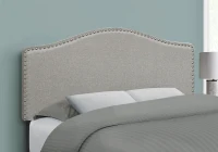 Monarch Full Size Classic Style Headboard with Linen-Look Upholstery and Chrome Nailhead Finish - Grey(m-2)
