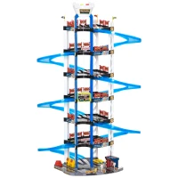 Qaba 7-Level Car Parking Garage Toy Dual Race Tracks Car Ramp Set Toddler Car Games w/ Electric Elevator Wash, Gas, Ejector & Car Repair Station Metal Cars for 3-6 Years Old(m-2)
