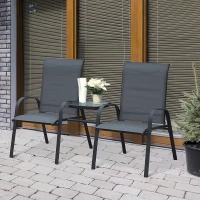 Outsunny Bistro Set Outdoor Furniture Set with Attached Middle Glass Coffee Table, Breathable Fabric Double Chairs for Balcony, Patio, Porch(m-8)