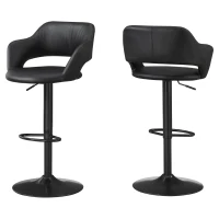 Monarch Contemporary PU Leather Curved Seat Back Hydraulic Lift Swivel Barstool Chair - Black Finish(m-1)