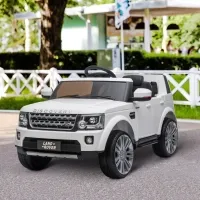 Aosom Compatible 12V Battery-powered Kids Electric Ride On Car Landrover Discovery 4 Toy with Parental Remote Control Music Lights MP3 Suspension Wheels for 3-6 Years Old White(m-1)