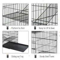 Pawhut Small Animal Cage Hutch Pet Play House with Platform, Ramp, Removable Tray, Wire Runway for Rabbits, Guinea Pigs, Ferret(m-5)