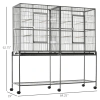 PawHut Rolling 65"L Bird Cage w/ Storage Shelf Wood Perch Food Container(m-3)