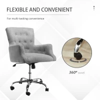 HOMCOM Mid Back Task Chair, Modern Home Office Chair with Tufted Button Design and Padded Armrests, Swivel Computer Desk Chair for Study Living Room Bedroom, Gray(m-7)
