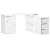 HOMCOM L-Shaped Computer Desk with Large Desktop, 3 Drawers and 5 Total Storage Shelves with Customized Assembly Options, White(m-1)