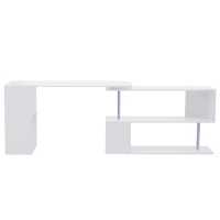 HOMCOM 55" 360° Rotating Corner Computer Desk Modern L-Shaped Home Office Workstation with 3-Tier Storage Shelves, Bookshelf, White(m-11)