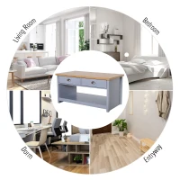HOMCOM Coffee Table with Storage Shelf and Drawers Vintage(m-7)