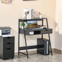 HOMCOM Compact Computer Writing Desk with Drawer & Storage Shelves - Space-Saving Design for Small Spaces, Home Office, Grey(m-1)