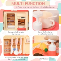 Qaba Kids Kitchen Play Set Role Play Cooking Toy, Educational Pretend Playset Game, w/ Water Circulation Spray Music Sound Light, 360° Rotation Faucet for 3-6 Years Old Beige, Pink(m-8)