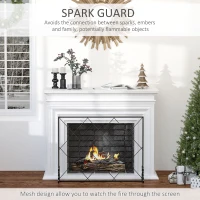 HOMCOM 41x32in Single Panel Fireplace Screen, Steel Mesh Fire Spark Guard Cover Art Modern Decoration for Living Room, Black(m-4)