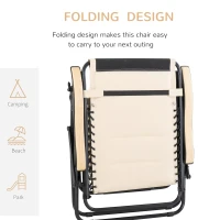 Outsunny Foldable Outdoor Lounge Chair with Footrest, Oversized Padded Zero Gravity Lounge Chair with Headrest, Cup Holders, Armrests for Camping, Lawn, Garden, Pool, Beige(m-5)