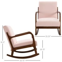 HOMCOM Upholstered Rocking Armchair with Wood Base and Linen Fabric Padded Seat for Living Room, Pink(m-3)