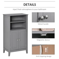 kleankin Bathroom Floor Cabinet, Freestanding Bathroom Storage Cabinet with 2 Open Shelves, Double Doors and 2 Adjustable Shelves, Small Cabinet for Bathroom, Washroom, Gray(m-6)