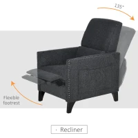 HOMCOM Push Back Manual Recliner Sofa,  Linen Fabirc Armchair with Thick Sponge Padding seat   and Footrest for Living Room, Dining Room, Office, Dark Grey(m-5)
