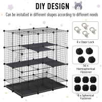 PawHut DIY Pet Playpen Wire Rabbit Cage for Kitten, Chinchillas & Small Animals with 6 Independent Trays - Black(m-5)