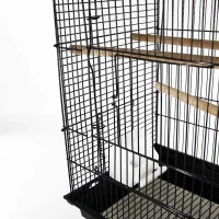 PawHut 28"H Steel Bird Cage with Open Play Top, Perch, Feeding Bowl for Parrot Lovebirds Parakeets Cockatiels - Black(m-13)