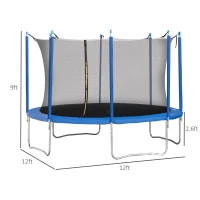 Soozier 12ft Trampoline with Safety Enclosure Outdoor Recreational Trampolines for Adults and Teens, Blue and Black(m-3)