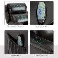 HOMCOM Massage Recliner Chair Padded Seat Cushion 165° Reclining Sofa with Side Pocket for Living Room, PU Leather, Remote Control, Dark Brown(m-6)