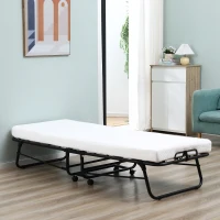 HOMCOM Rollaway Bed, Folding Bed with 4" Mattress, Portable Foldable Guest Bed with Memory Foam, Steel Frame and Wheels, White(m-8)