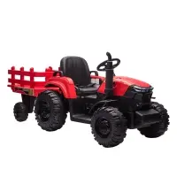 Aosom 12V Kids Ride On Tractor, Extra Large Kids Electric Battery Powered Car Toy with Back Trailer, Adjustable Speed, and LED Headlights, Red(m-1)