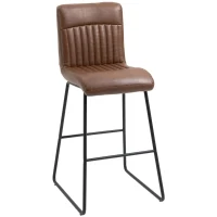 HOMCOM 30" Industrial Bar Stool, PU Leather Barstool with Footrest, Upholstered Armless Pub Height Chair, Brown / Black(m-1)