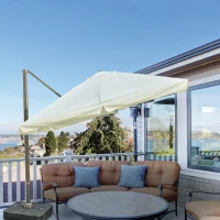 Outsunny 10’x10’ Square Offset Tilt Patio Umbrella Garden Parasol Outdoor Sun Shade Canopy with Stand, Cream White(m-10)
