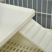 PawHut 2-Level Small Animal Cage Rabbit Hutch with Wheels, Removable Tray, Platform and Ramp for Bunny, Chinchillas, Ferret, White(m-12)