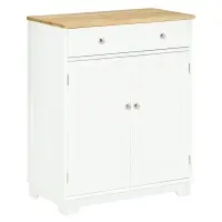 HOMCOM Kitchen Storage Cabinet, Sideboard Floor Cupboard with Solid Wood Top, Adjustable Shelf, and 2 Drawers for Living Room, and Hallway, White(m-1)