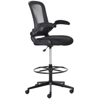 Vinsetto Tall Drafting Desk Chair Computer Desk Home Office Mesh Standing Chair with Mid Back, Foot Ring, Flip-up Arm, 360° Swivel Wheels, Black(m-13)
