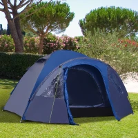 Outsunny Double Layer Camping Tent 2 - 4 Person Portable Folding Dome Shelter Hiking Travel Tent Blue(m-2)