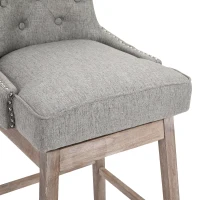 HOMCOM Upholstered Fabric Bar Height Bar Stools Set of 2, 180° Swivel Nailhead-Trim Pub Chairs, 30" Seat Height with Rubber Wood Legs, Grey(m-14)