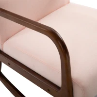HOMCOM Upholstered Rocking Armchair with Wood Base and Linen Fabric Padded Seat for Living Room, Pink(m-14)