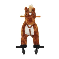 Qaba Kids Walking Pony Ride on Horse Rocking Toy Wheels & Footrest Neigh Sound, Brown(m-7)