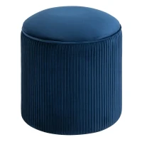 HOMCOM 15'' Small Padded Ottoman Foot Stool with Wrinkle Fabric Design, Thick Sponge Padding and Solid Base, Blue(m-1)