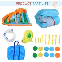 Outsunny Kids Bounce Castle House Inflatable Water Slide Pool Gun Climbing Wall 4 in 1 with Inflator for Kids Age 3-12 Summer 15.3' x 13.8' x 7.5' Multi-color(m-7)