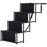 PawHut 4 Step Foldable Portable Pet Stairs Ramp Compact and Lightweight Nonslip Oxford Waterproof, includes safety tether for Indoor Outdoor Use, Black(m-2)
