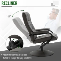 HOMCOM Adjustable Leisure Recliner Chair and Ottoman Set with Swiveling Base, Faux Leather, Grey(m-4)