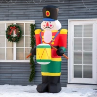 HOMCOM 8 ft. Christmas Inflatable Solider Playing Drums, Outdoor Blow-Up Holiday Yard Decoration with LED Lights Display(m-9)