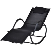 Outsunny Patio Texteline Rocking Lounge Chair Zero Gravity Rocker Outdoor Recliner Seat w/ Padded Pillow Black(m-2)
