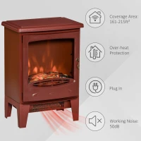 HOMCOM Electric Fireplace Stove, Free standing Fireplace Heater with Realistic Flame Effect, Overheat Safety Protection, 750W/1500W, Red(m-6)