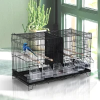 PawHut 17.75"x9"x10.5" Flight Bird Cage 4 Doors 6 Food Boxes 4 Perch Pole Metal PP Pine(m-1)