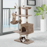 PawHut 53" Multi-Level Scratching Cat Tree Play House with Two Condos and Toys Light Brown(m-1)
