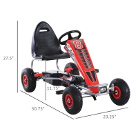 Aosom Pedal Go Kart, 4 Wheels Pedal Ride On for Boys & Girls with Rubber Wheels, Adjustable Seat & Sharp Handling - Red(m-3)