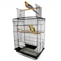 PawHut 28"H Steel Bird Cage with Open Play Top, Perch, Feeding Bowl for Parrot Lovebirds Parakeets Cockatiels - Black(m-1)