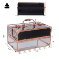 HOMCOM Portable Makeup Case Train Case Lockable Aluminum Rose Gold(m-3)