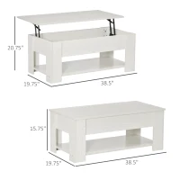 HOMCOM 39" Lift Top Coffee Table with Hidden Storage Compartment and Open Shelf, Pop Up Coffee Table for Living Room, White(m-3)