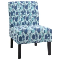 HOMCOM Linen Fabric Dining Chair with Pine Wood Legs and Sponge Padded Cushion, for Living Room, Dining Room, Leaf Pattern(m-1)