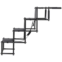 PawHut 4 Step Foldable Portable Pet Stairs Ramp Compact and Lightweight Nonslip Oxford Waterproof, includes safety tether for Indoor Outdoor Use, Black(m-9)