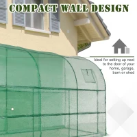 Outsunny 10' x 5' x 7' Lean to Greenhouse, Walk-In Wall Green House Plant Nursery with 2 Roll-up Doors and Window, PE Cover and 3 Wire Shelves, Green(m-7)